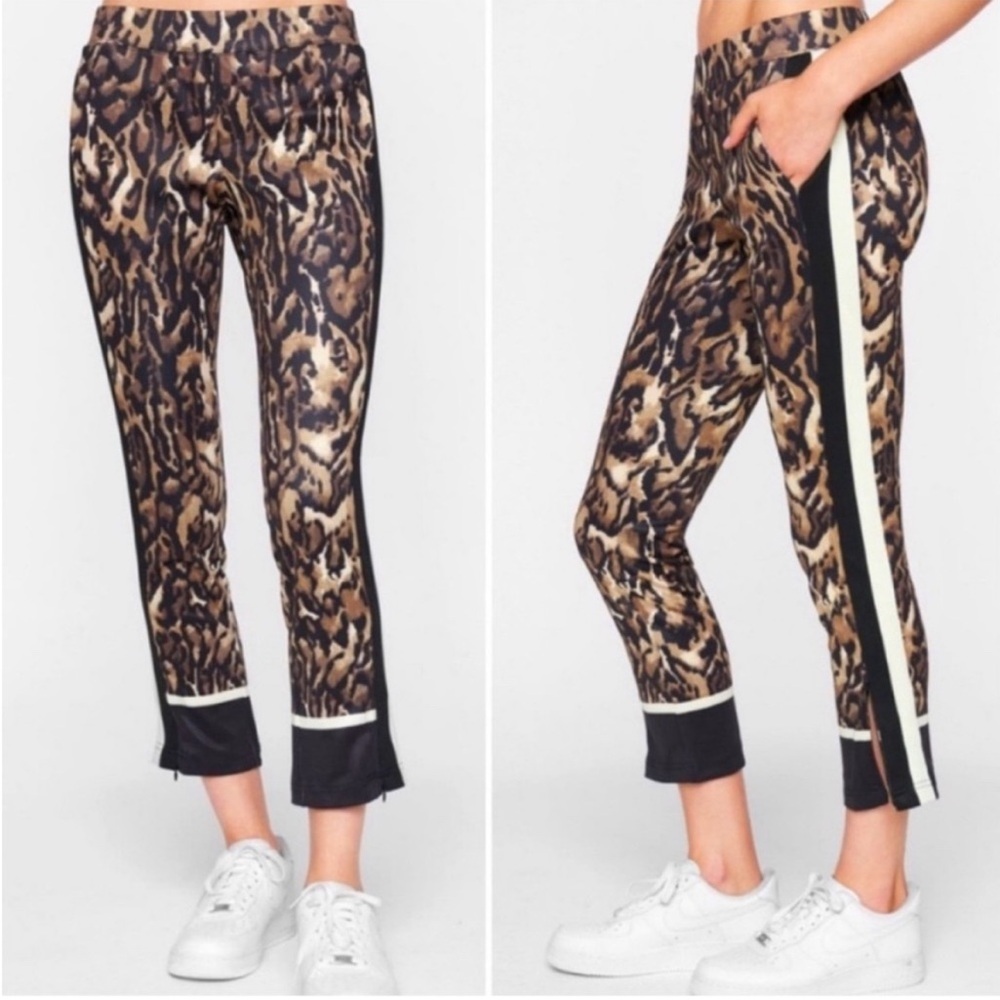 PAM & GELA Track Pant Animal Leopard Cheetah Print Pants Stripe Womens SMALL EUC